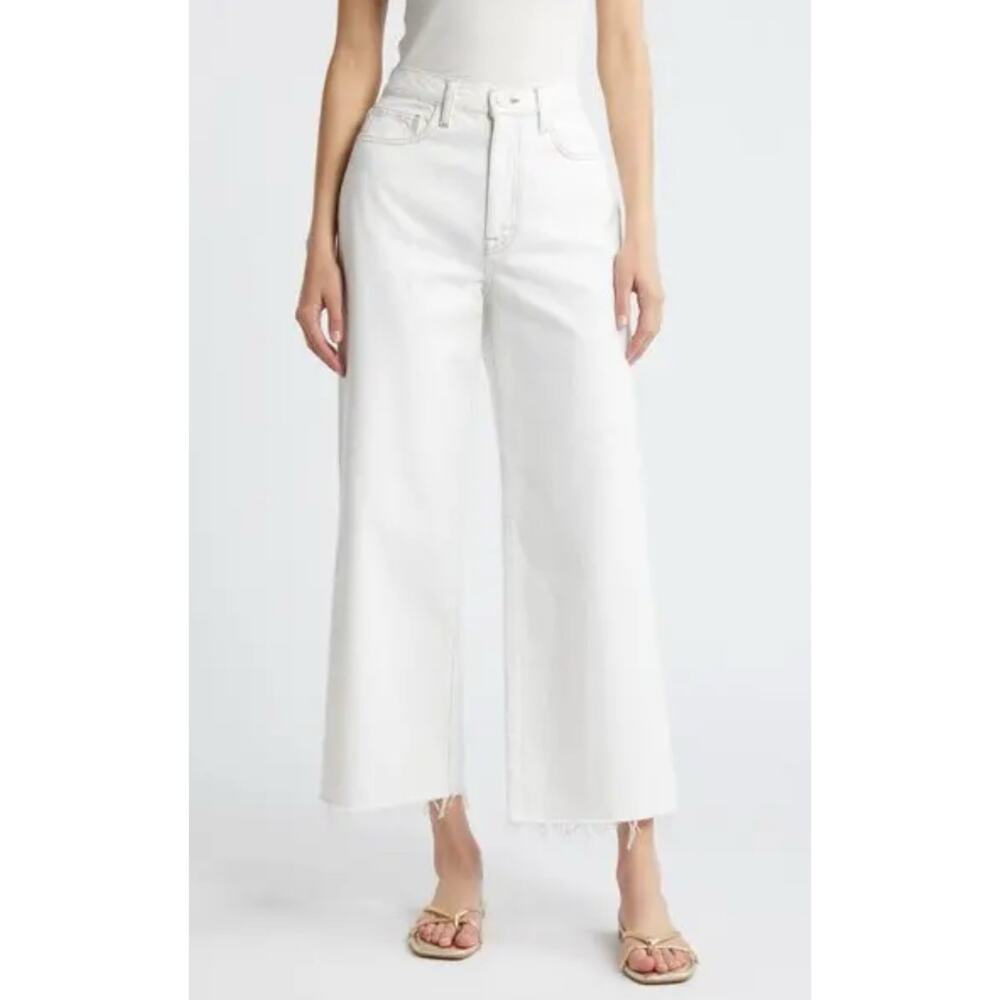 Frame Le Jane Wide Leg Crop Jeans Ivory Au Natural Contrast Stitch 34